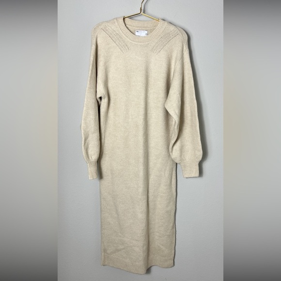 ASOS Dresses & Skirts - NWOT ASOS Design Crew Neck Midi Sweater Dress With Volume Sleeves In Cream, Sz 4